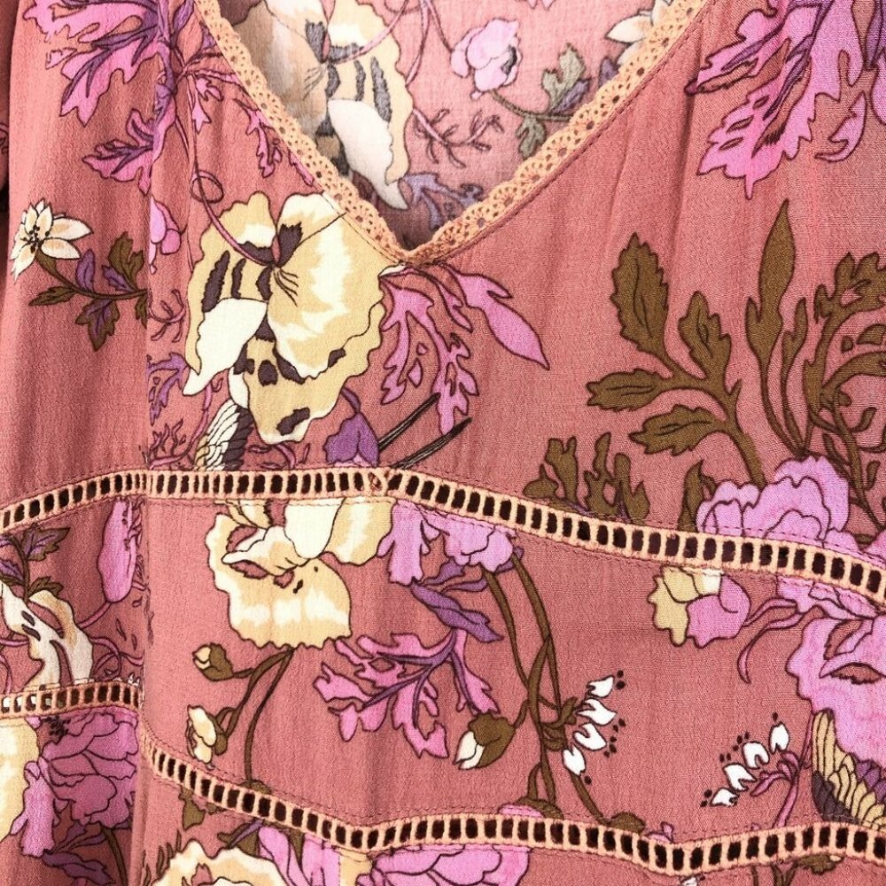 Spell & The Gypsy Rosa Pink Floral Mini Dress Size XS Half Sleeve Lightweight - Picture 6 of 10